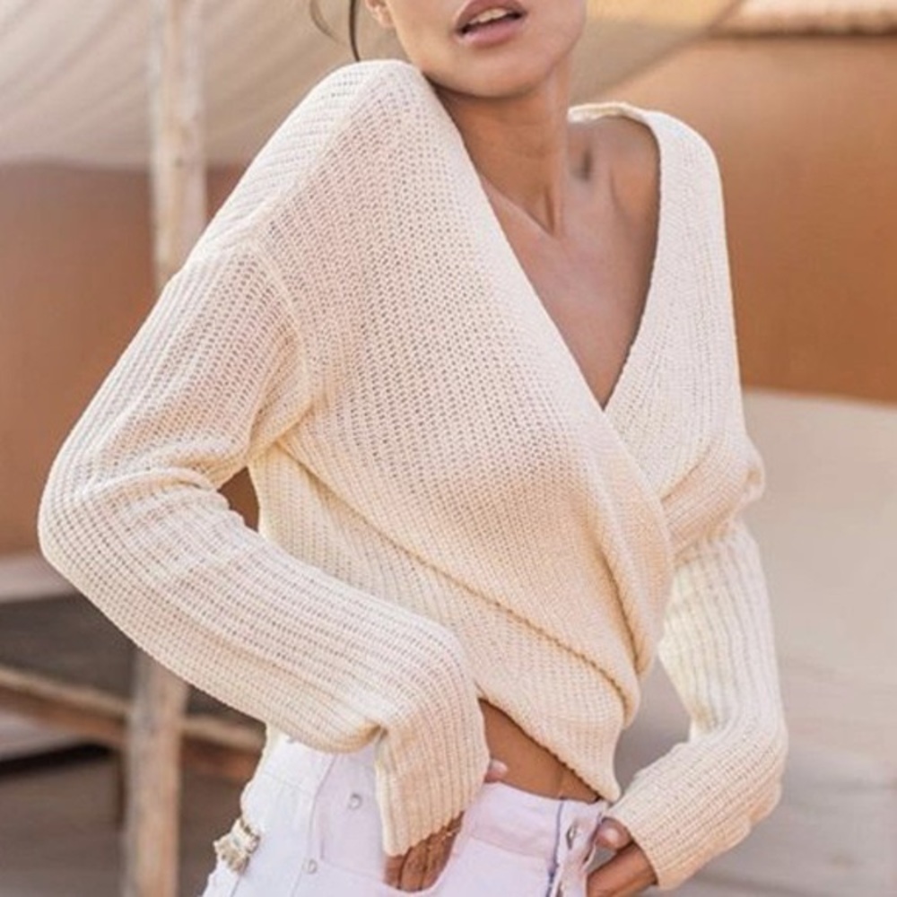 Cotton Candy LA Drop Shoulder Wrap Crop Sweater